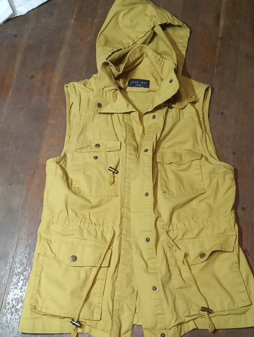 Womans Large Hooded Utility Vest - Mustard